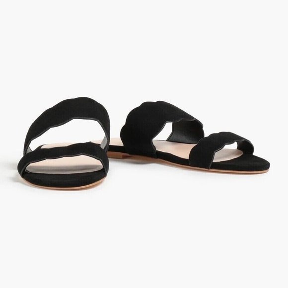 $400 STUART WEITZMAN SANTORINI SCALLOPED SUEDE SLIDES FLAT BLACK 7 (DB3) - Picture 1 of 5